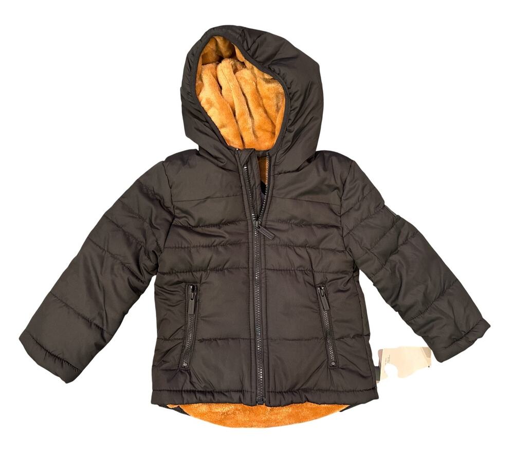 Hunter Toddler Puffer Jacket 3T NWT Black Faux Fur Lined Hooded Winter Coat